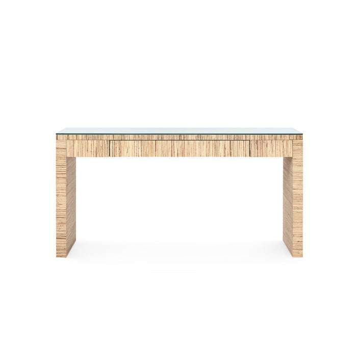 Villa & House Morgan Large Console Table with Glass Top, Papyrus