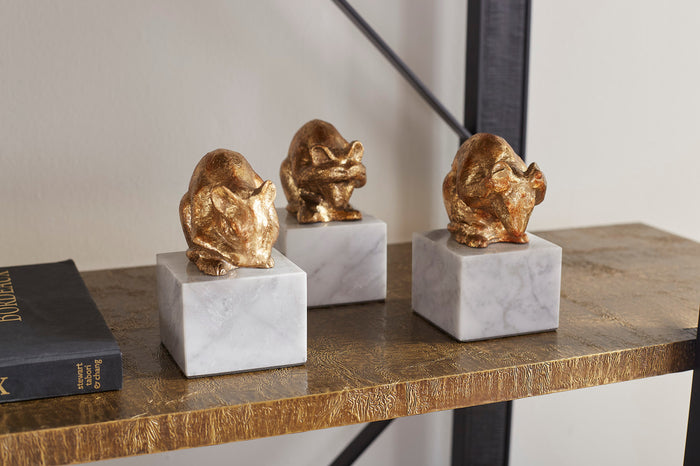 Villa & House Mouse Statue Set of 3, Gold Leaf