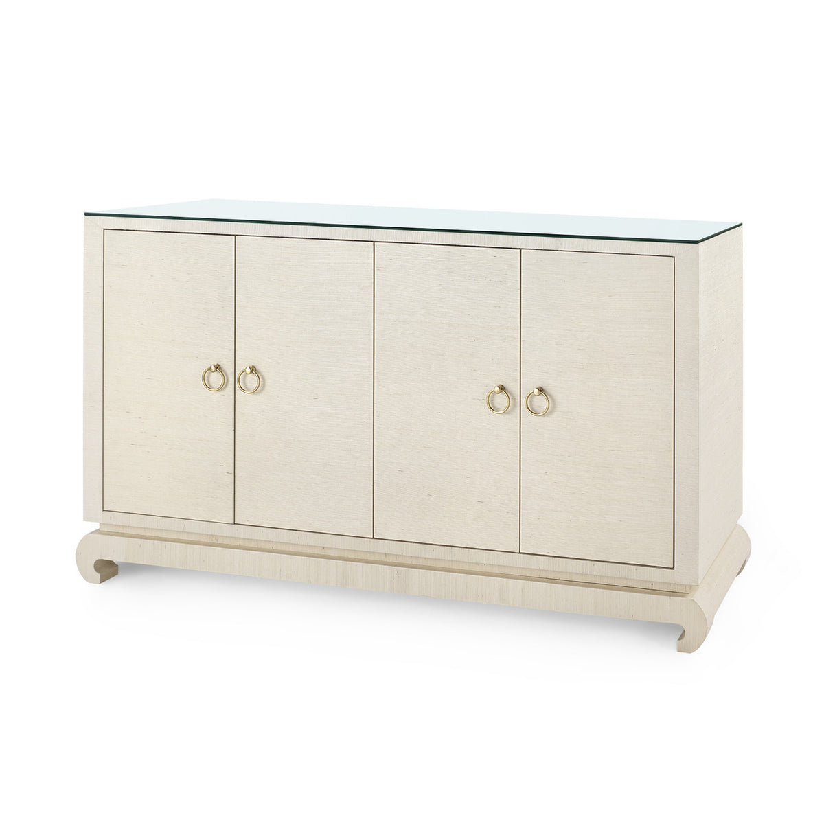 Villa & House Meredith 4-Door Cabinet with Glass Top, Canvas Cream
