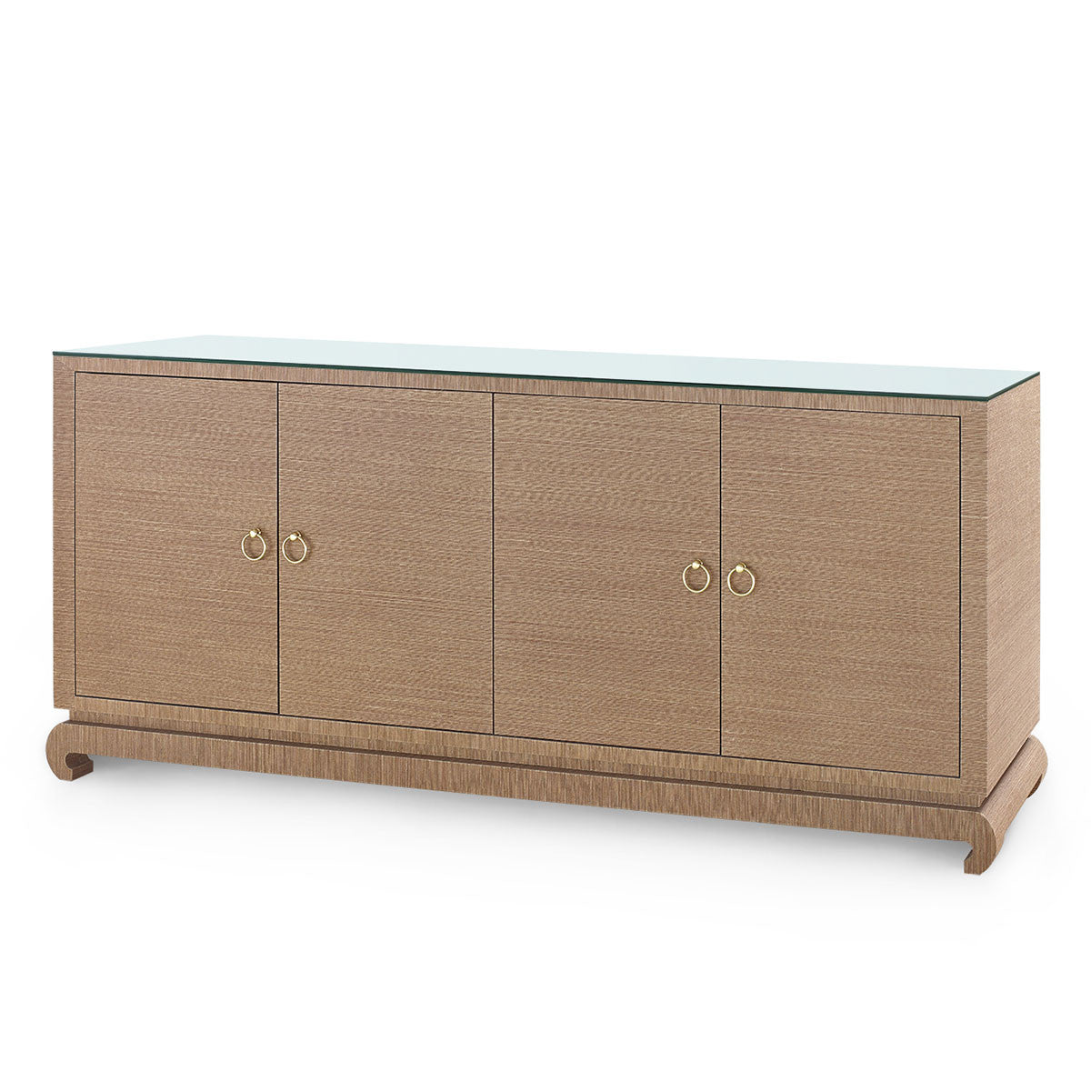 Villa & House Meredith Extra Large 4-Door Cabinet with Glass Top, Flax Brown