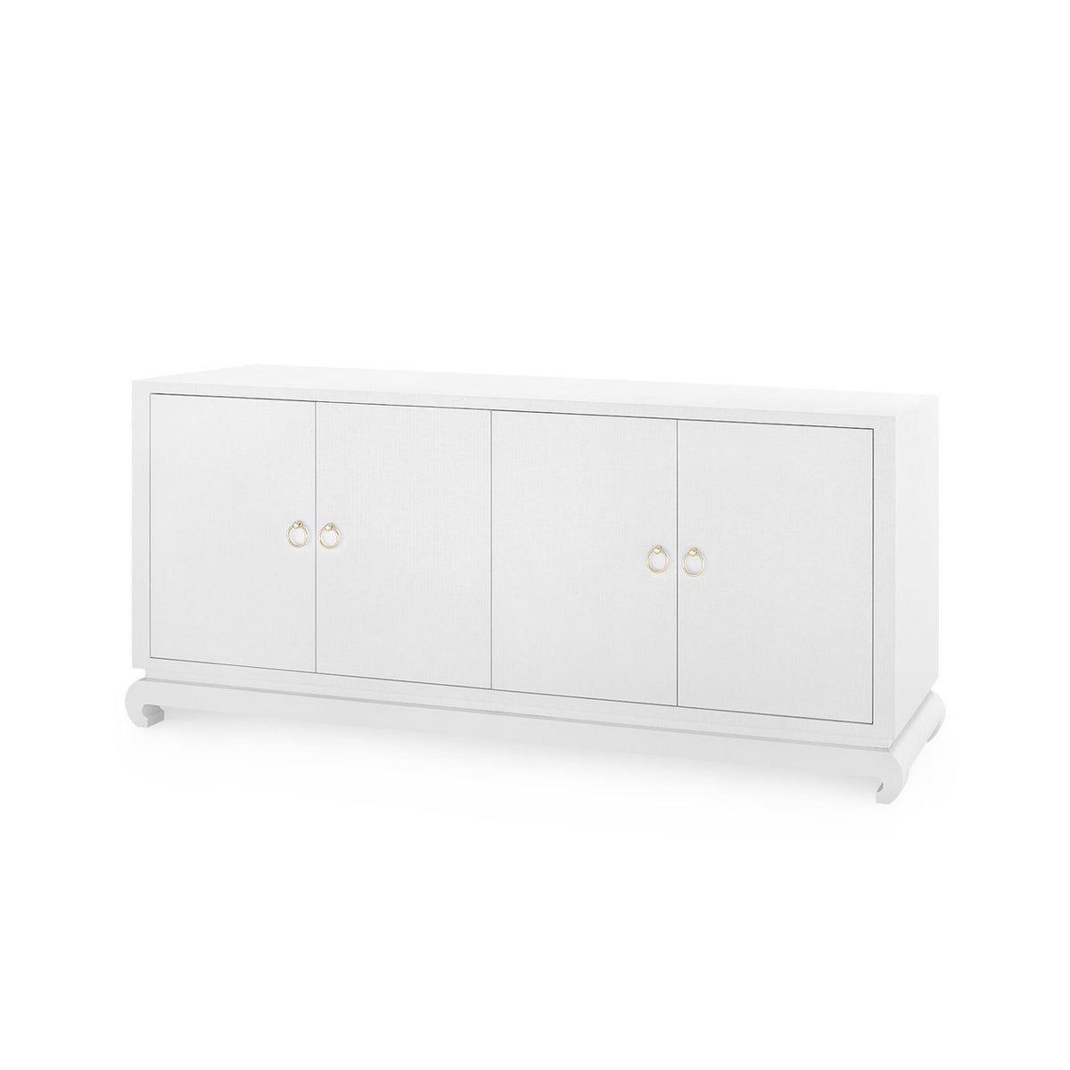 Villa & House Meredith Extra Large 4-Door Cabinet with Glass Top, Chiffon White