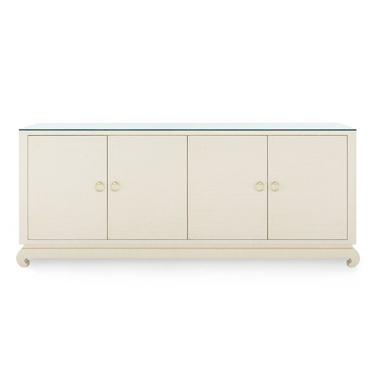 Villa & House Meredith Extra Large 4-Door Cabinet with Glass Top, Canvas Cream