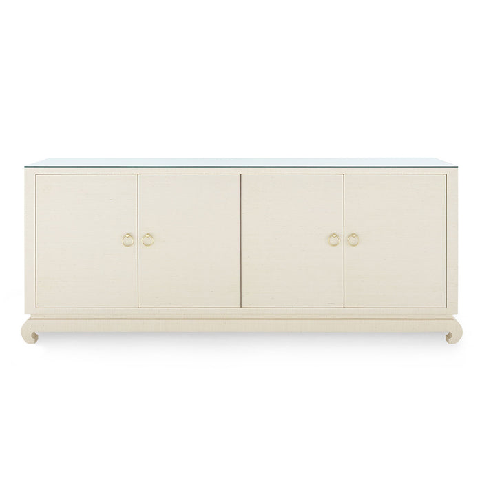 Villa & House Meredith Extra Large 4-Door Cabinet with Glass Top, Canvas Cream