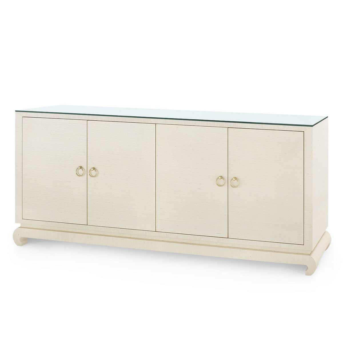 Villa & House Meredith Extra Large 4-Door Cabinet with Glass Top, Canvas Cream