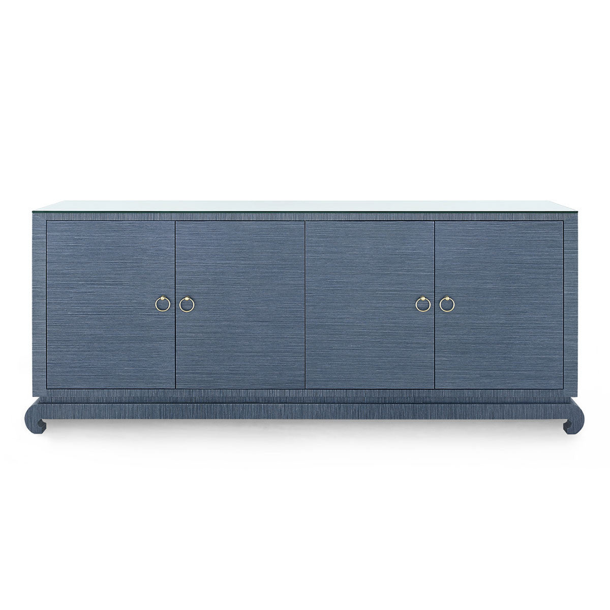 Villa & House Meredith Extra Large 4-Door Cabinet with Glass Top, Navy Blue