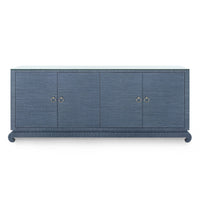 Villa & House Meredith Extra Large 4-Door Cabinet with Glass Top, Navy Blue