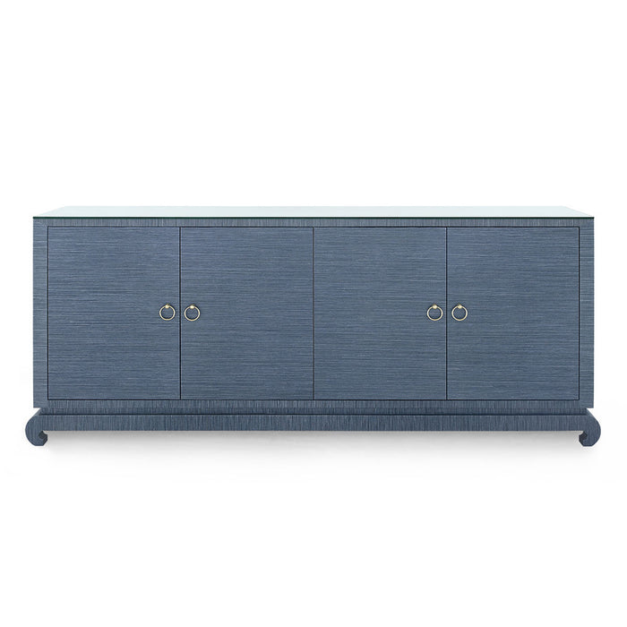 Villa & House Meredith Extra Large 4-Door Cabinet with Glass Top, Navy Blue