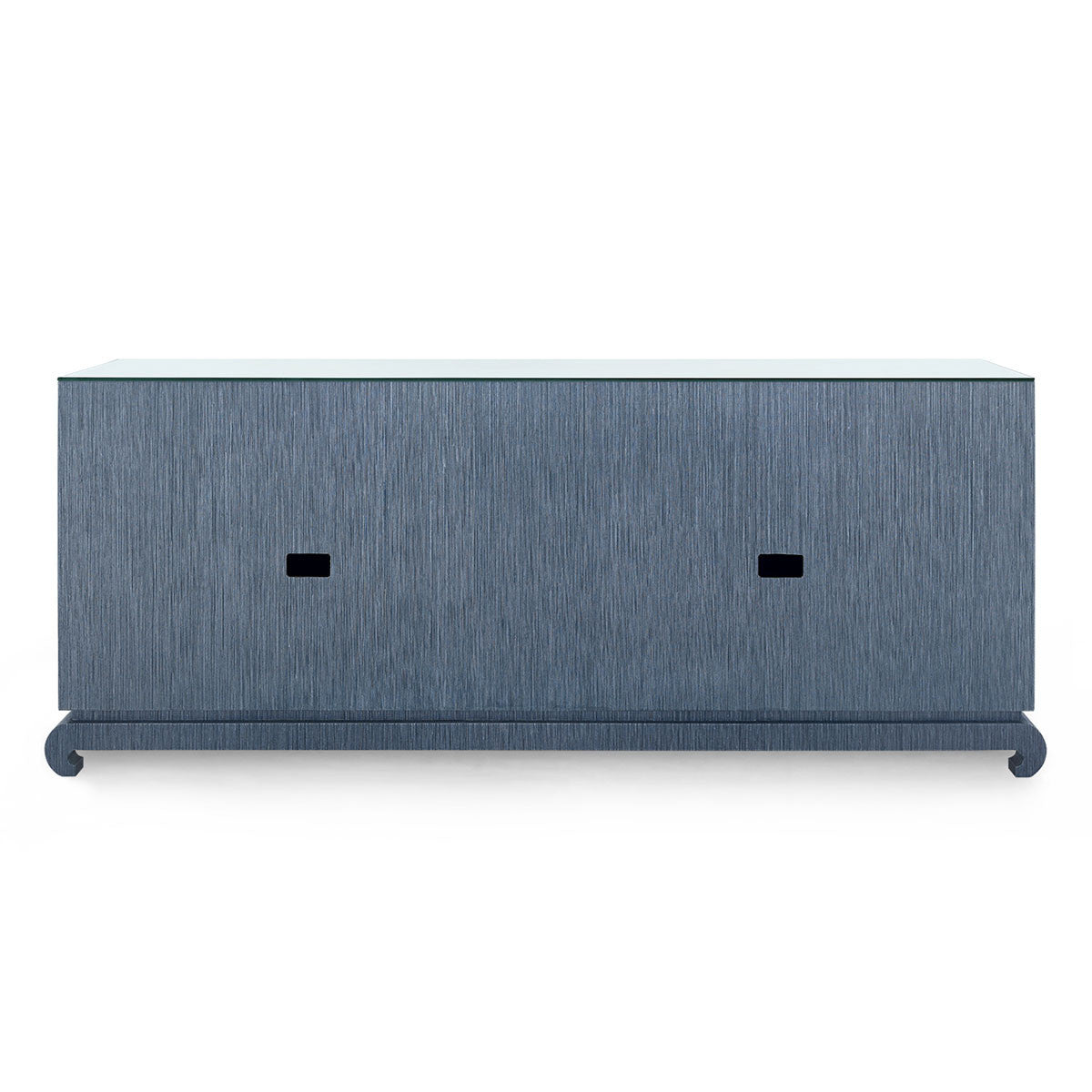 Villa & House Meredith Extra Large 4-Door Cabinet with Glass Top, Navy Blue