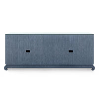 Villa & House Meredith Extra Large 4-Door Cabinet with Glass Top, Navy Blue
