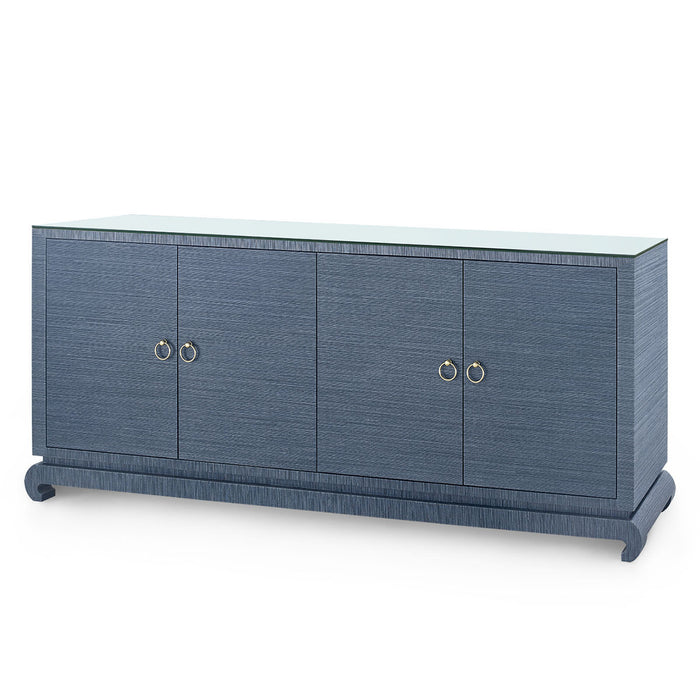 Villa & House Meredith Extra Large 4-Door Cabinet with Glass Top, Navy Blue