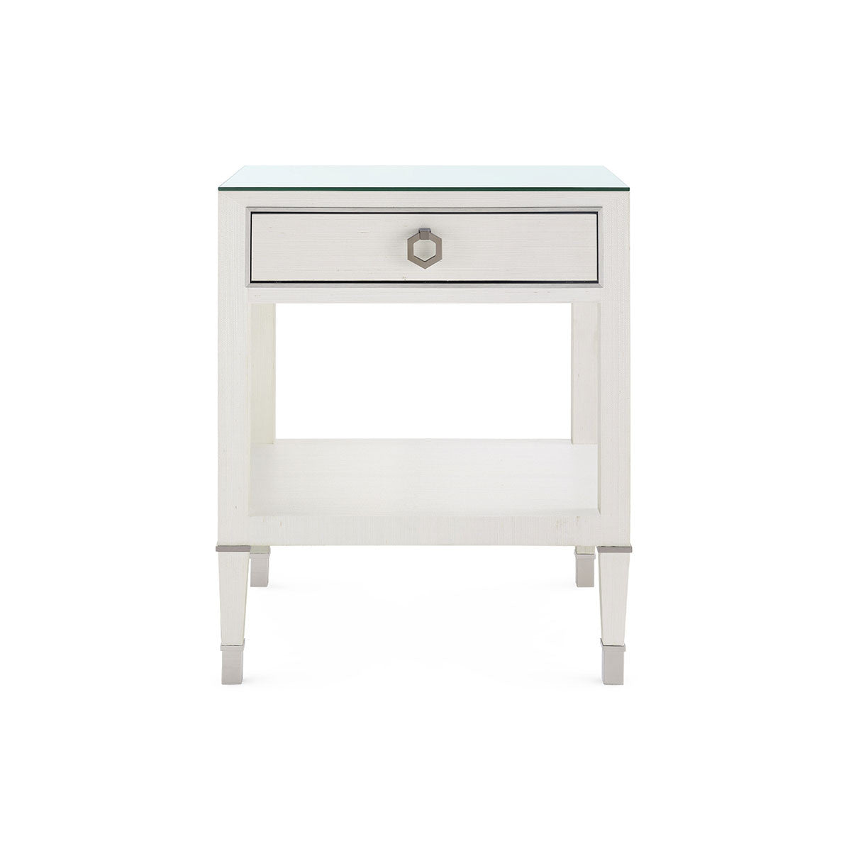 Villa & House Morris 1-Drawer Side Table with Glass Top, Sand White