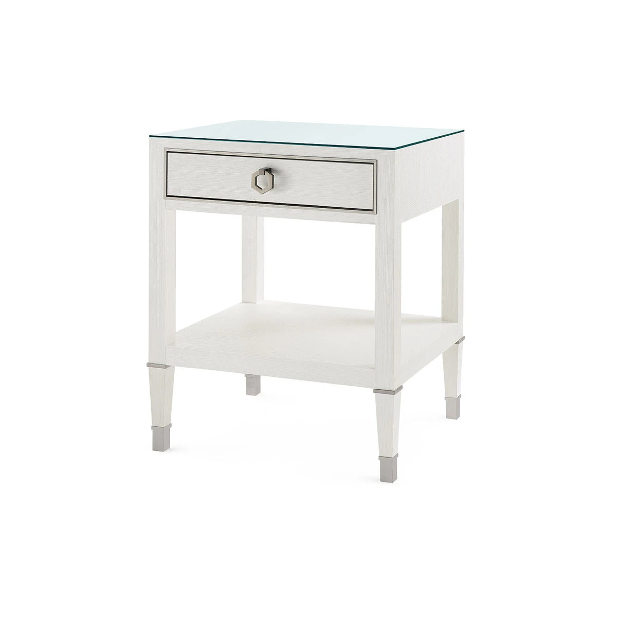 Villa & House Morris 1-Drawer Side Table with Glass Top, Sand White