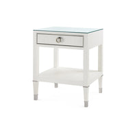 Villa & House Morris 1-Drawer Side Table with Glass Top, Sand White