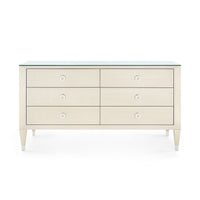Villa & House Morris Extra Large 6-Drawer with Glass Top, Blanched Oak and Nickel