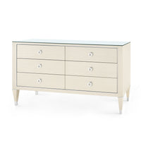 Villa & House Morris Extra Large 6-Drawer with Glass Top, Blanched Oak and Nickel