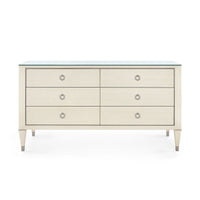Villa & House Morris Extra Large 6-Drawer with Glass Top, Blanched Oak and Satin Bronze