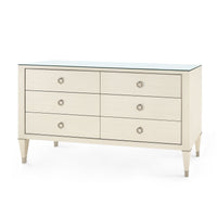 Villa & House Morris Extra Large 6-Drawer with Glass Top, Blanched Oak and Satin Bronze