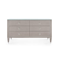 Villa & House Morris Extra Large 6-Drawer with Glass Top, Taupe Gray and Nickel