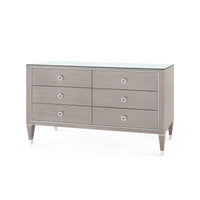 Villa & House Morris Extra Large 6-Drawer with Glass Top, Taupe Gray and Nickel
