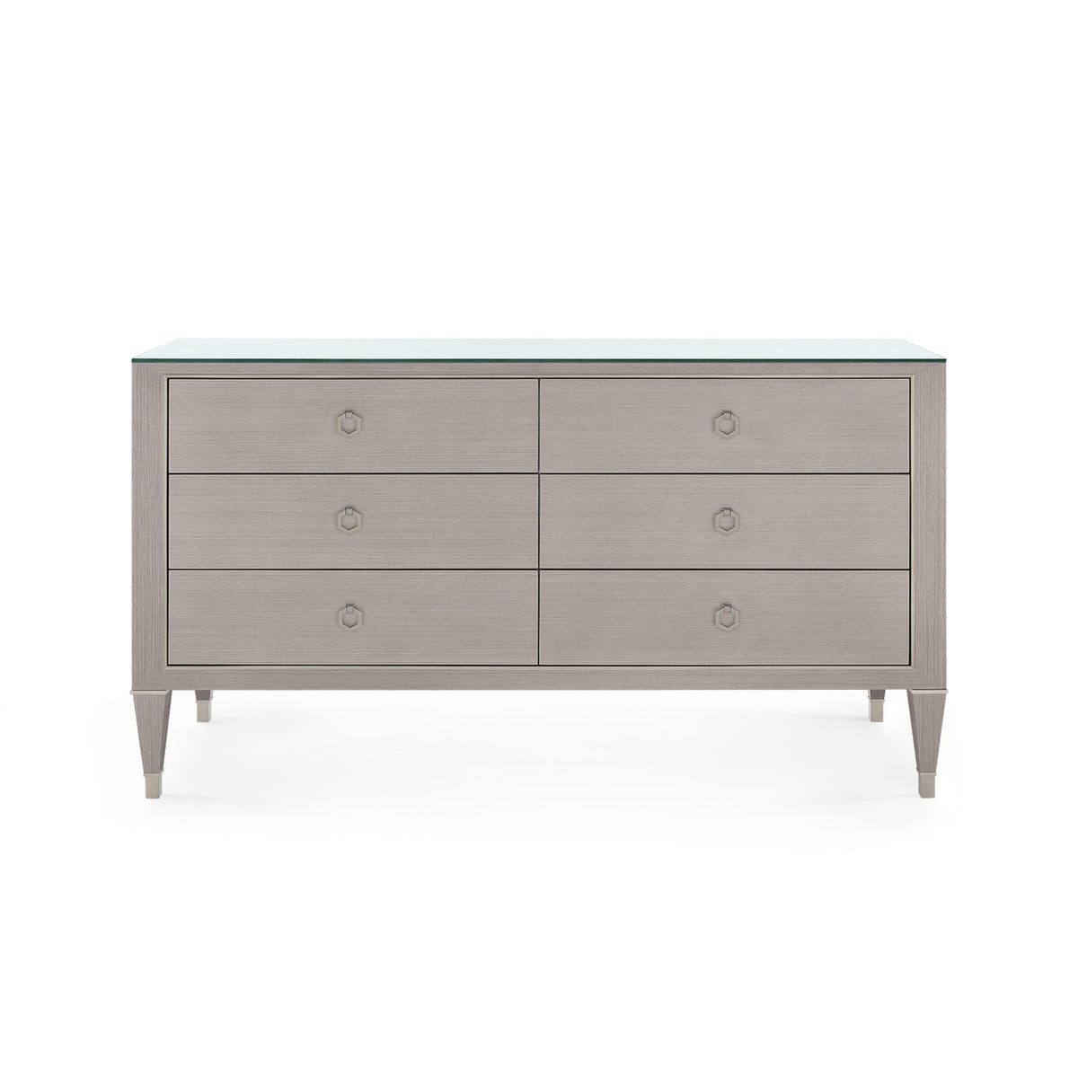 Villa & House Morris Extra Large 6-Drawer with Glass Top, Taupe Gray and Satin Bronze