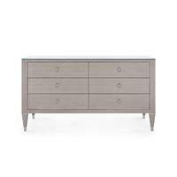 Villa & House Morris Extra Large 6-Drawer with Glass Top, Taupe Gray and Satin Bronze