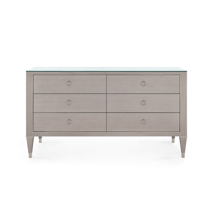 Villa & House Morris Extra Large 6-Drawer with Glass Top, Taupe Gray and Satin Bronze