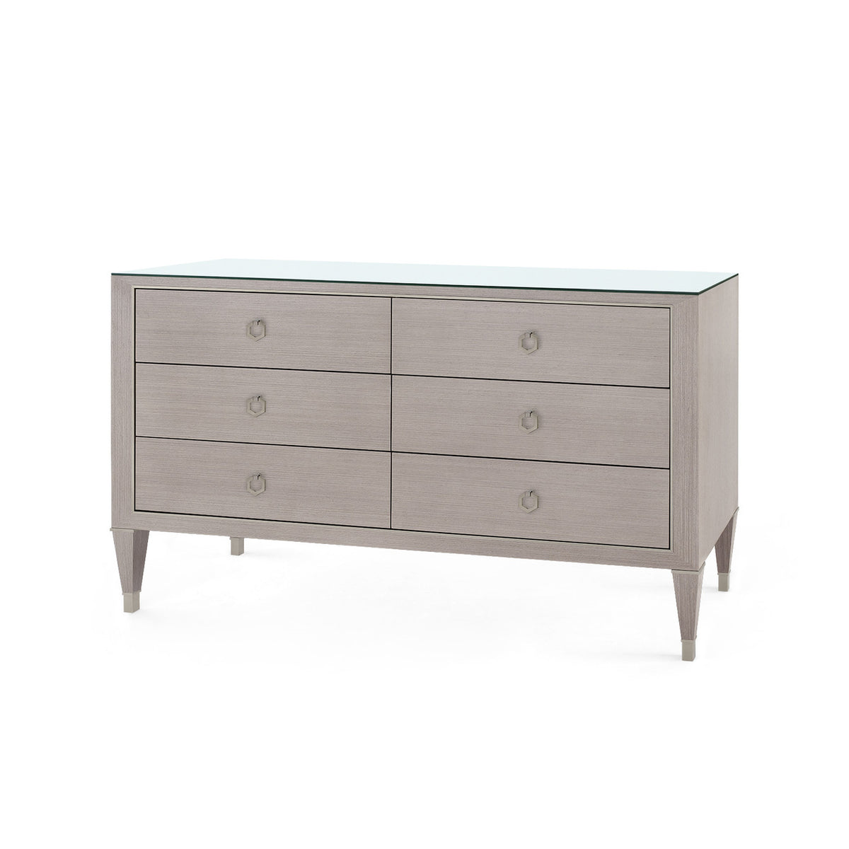Villa & House Morris Extra Large 6-Drawer with Glass Top, Taupe Gray and Satin Bronze