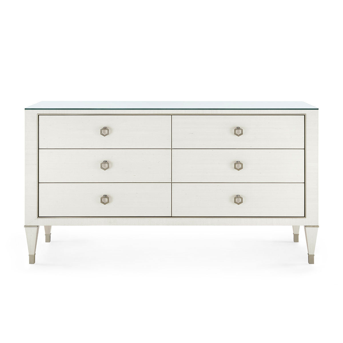 Villa & House Morris Extra Large 6-Drawer with Glass Top, Sand White