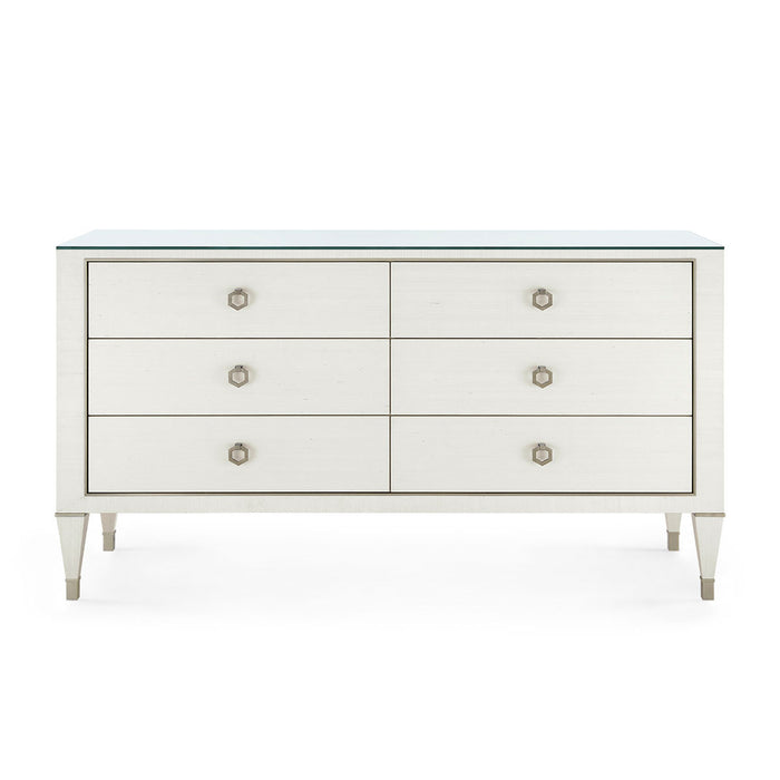 Villa & House Morris Extra Large 6-Drawer with Glass Top, Sand White