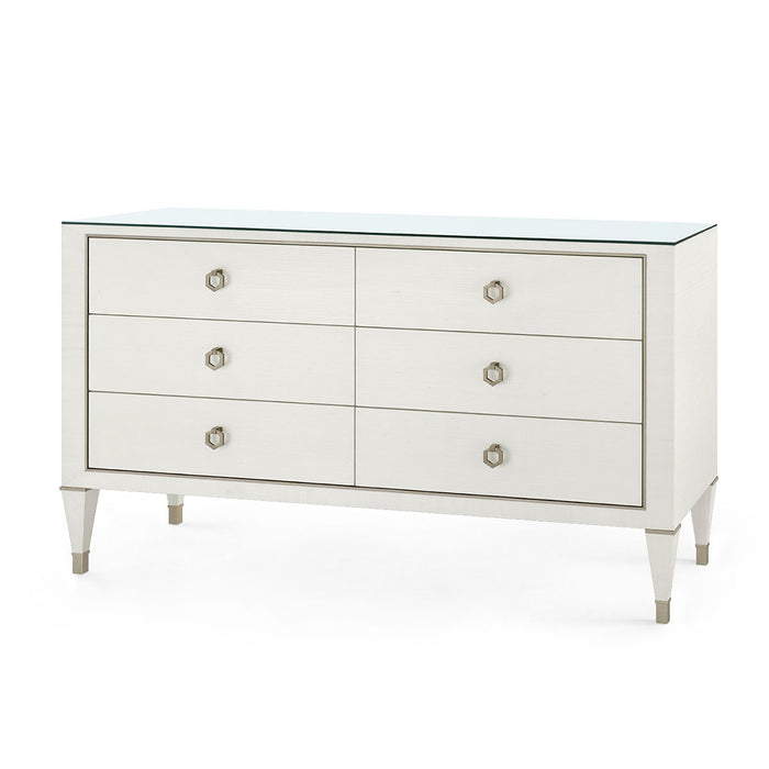 Villa & House Morris Extra Large 6-Drawer with Glass Top, Sand White
