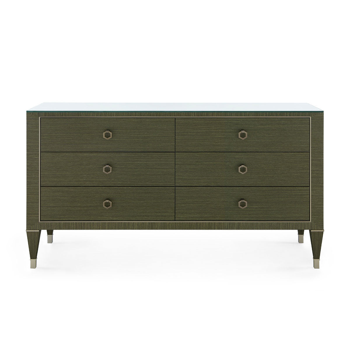 Villa & House Morris Extra Large 6-Drawer with Glass Top, Deep Olive