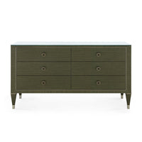 Villa & House Morris Extra Large 6-Drawer with Glass Top, Deep Olive