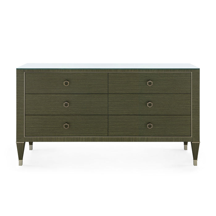 Villa & House Morris Extra Large 6-Drawer with Glass Top, Deep Olive