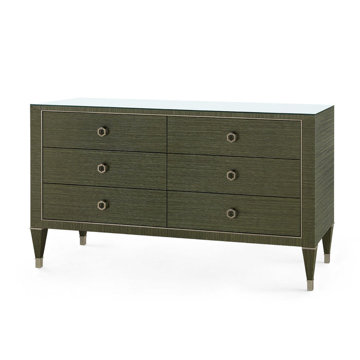 Villa & House Morris Extra Large 6-Drawer with Glass Top, Deep Olive