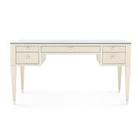 Villa & House Morris Desk with Glass Top, Blanched Oak and Nickel