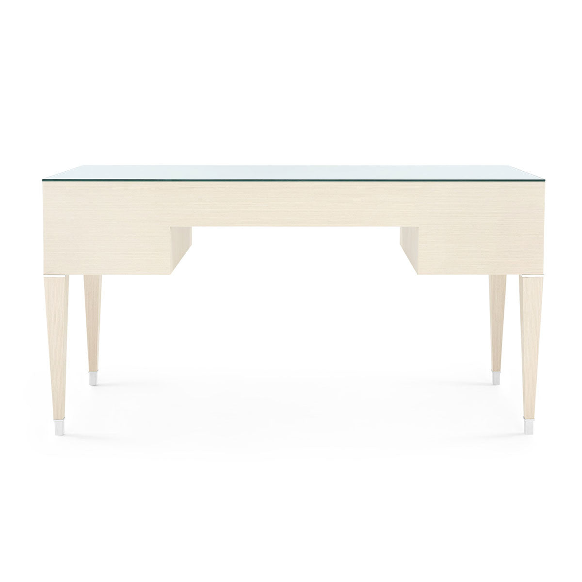 Villa & House Morris Desk with Glass Top, Blanched Oak and Nickel
