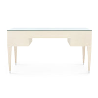 Villa & House Morris Desk with Glass Top, Blanched Oak and Nickel