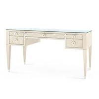 Villa & House Morris Desk with Glass Top, Blanched Oak and Nickel