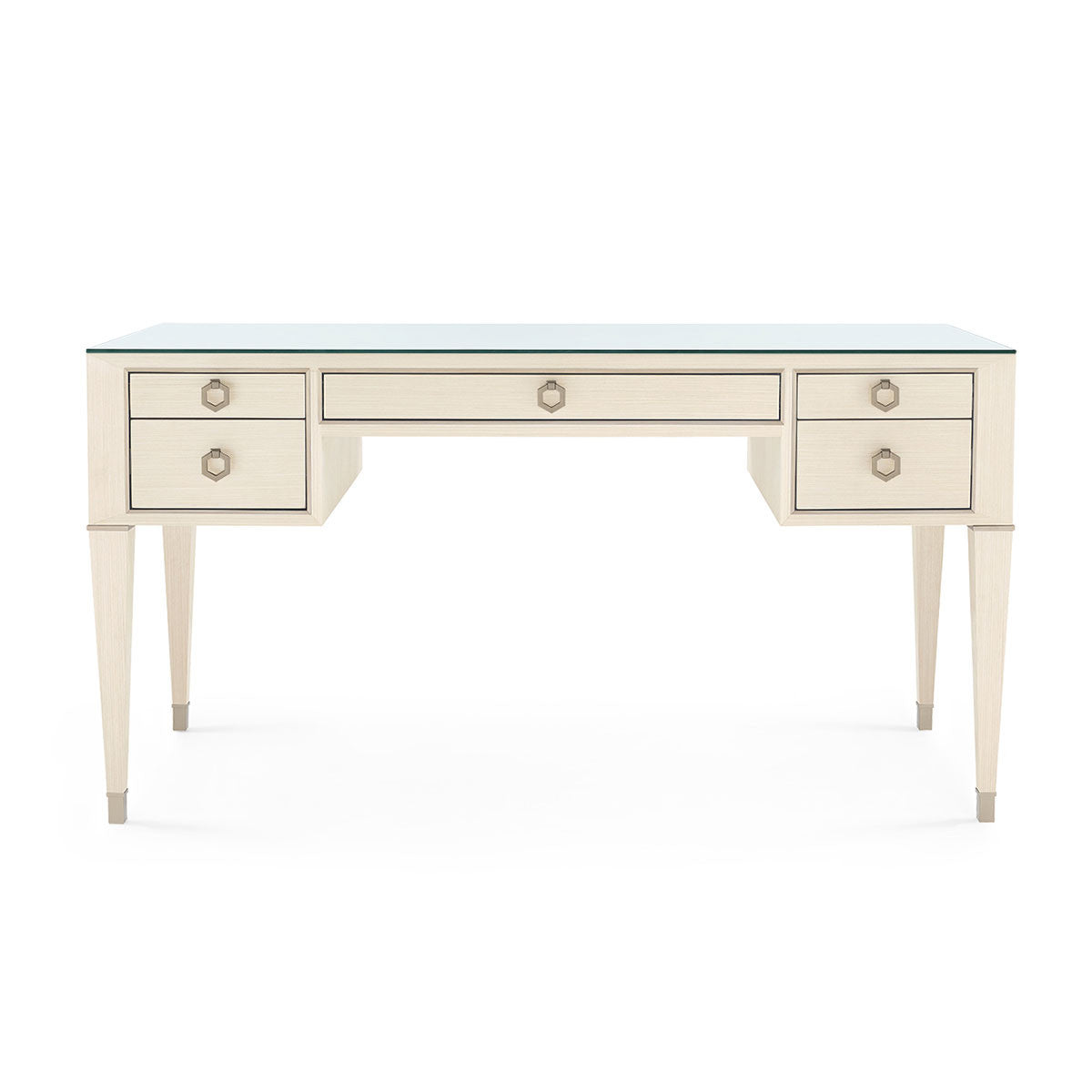 Villa & House Morris Desk with Glass Top, Blanched Oak and Satin Bronze