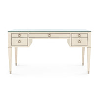 Villa & House Morris Desk with Glass Top, Blanched Oak and Satin Bronze