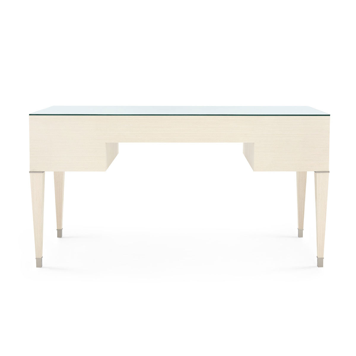 Villa & House Morris Desk with Glass Top, Blanched Oak and Satin Bronze