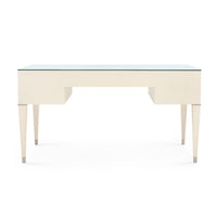 Villa & House Morris Desk with Glass Top, Blanched Oak and Satin Bronze