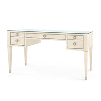 Villa & House Morris Desk with Glass Top, Blanched Oak and Satin Bronze