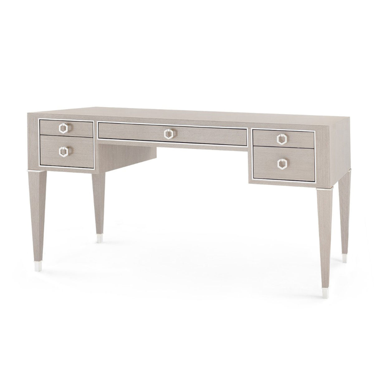 Villa & House Morris Desk with Glass Top, Taupe Gray and Nickel