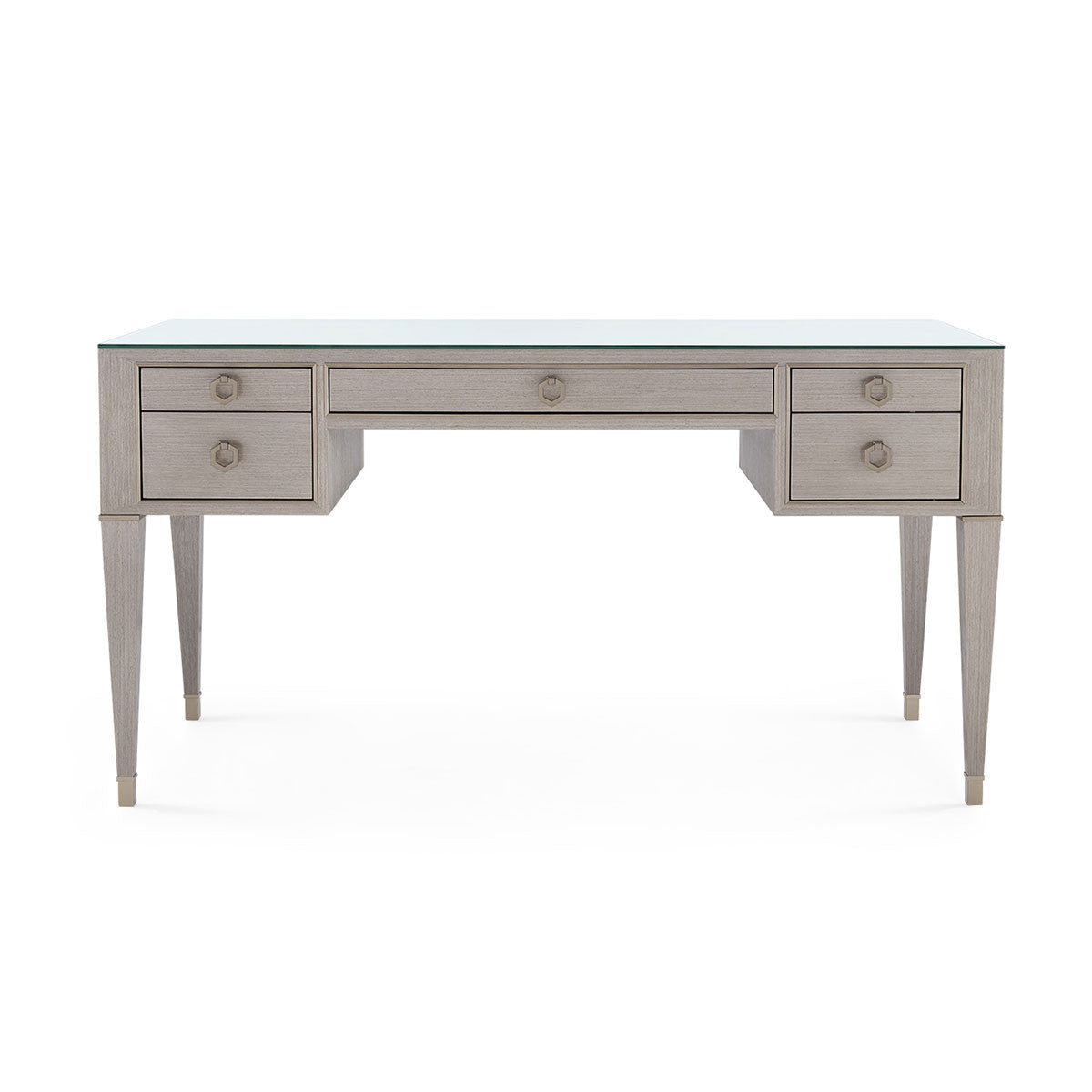 Villa & House Morris Desk with Glass Top, Taupe Gray and Satin Bronze