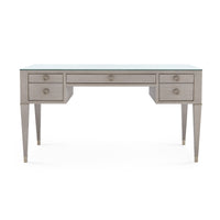 Villa & House Morris Desk with Glass Top, Taupe Gray and Satin Bronze