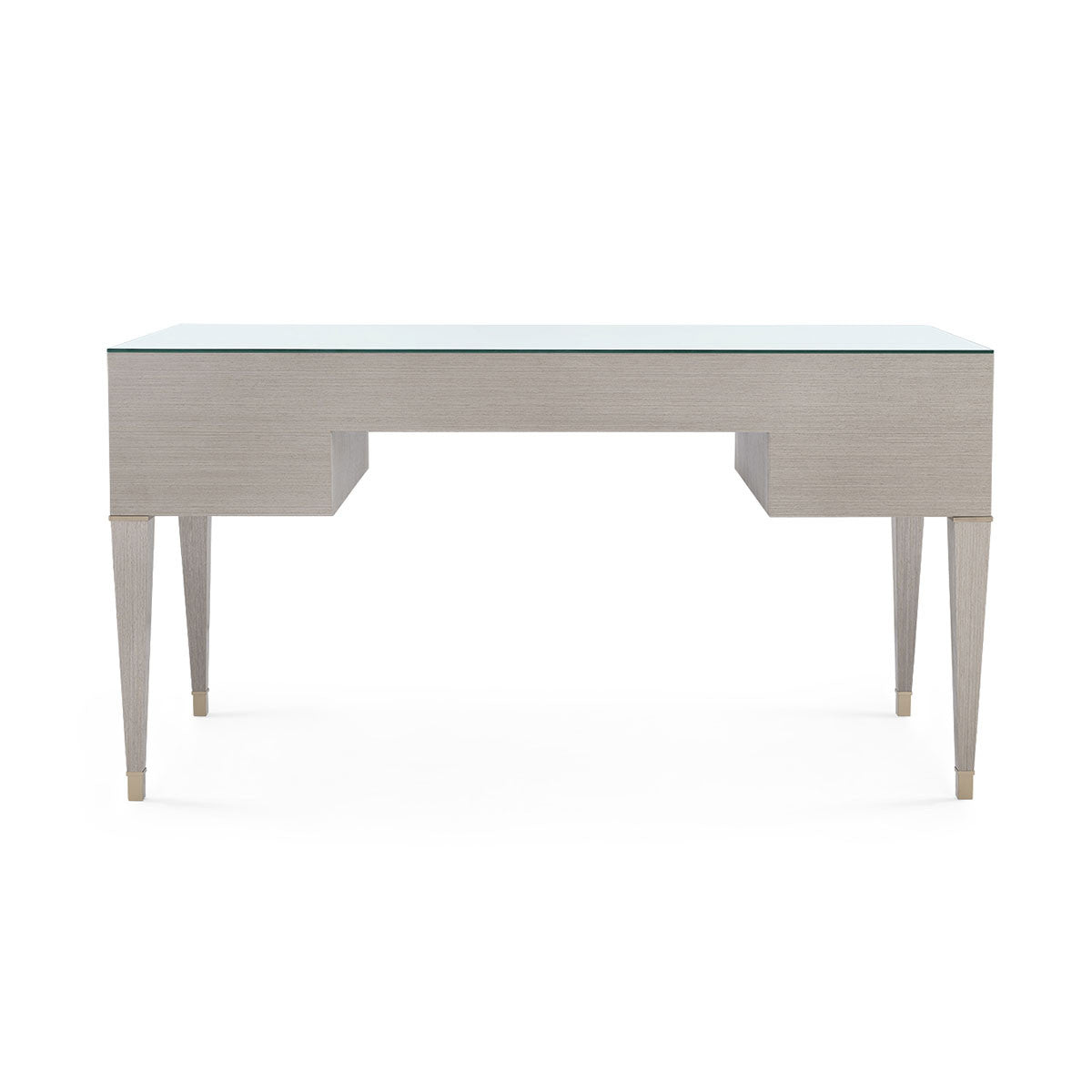 Villa & House Morris Desk with Glass Top, Taupe Gray and Satin Bronze