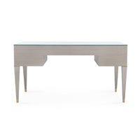 Villa & House Morris Desk with Glass Top, Taupe Gray and Satin Bronze