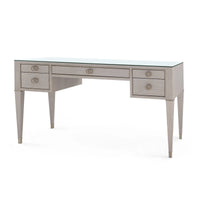 Villa & House Morris Desk with Glass Top, Taupe Gray and Satin Bronze