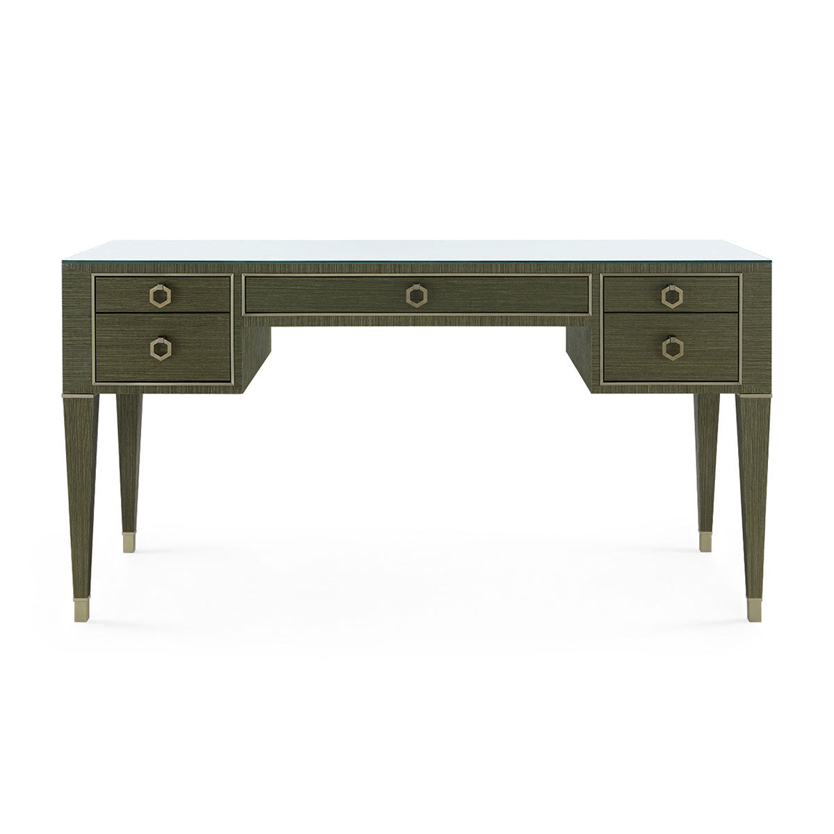Villa & House Morris Desk with Glass Top, Deep Olive
